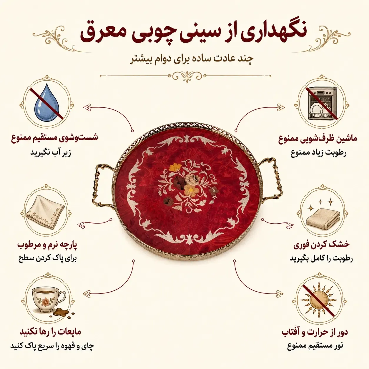 سینی چوبی، سینی چوبی معرق، سینی دست ساز، سینی معرق، سینی اِسمانتیک