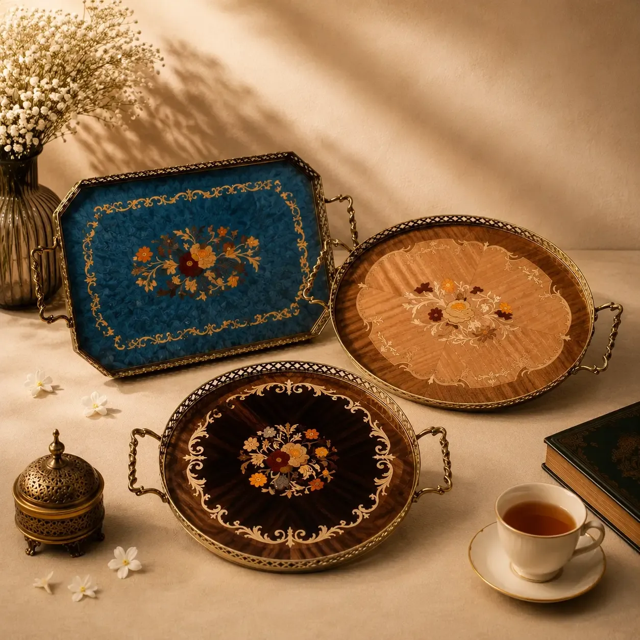 سینی چوبی، سینی معرق، سینی دکوراتیو، سینی پذیرایی، سینی چوبی معرق